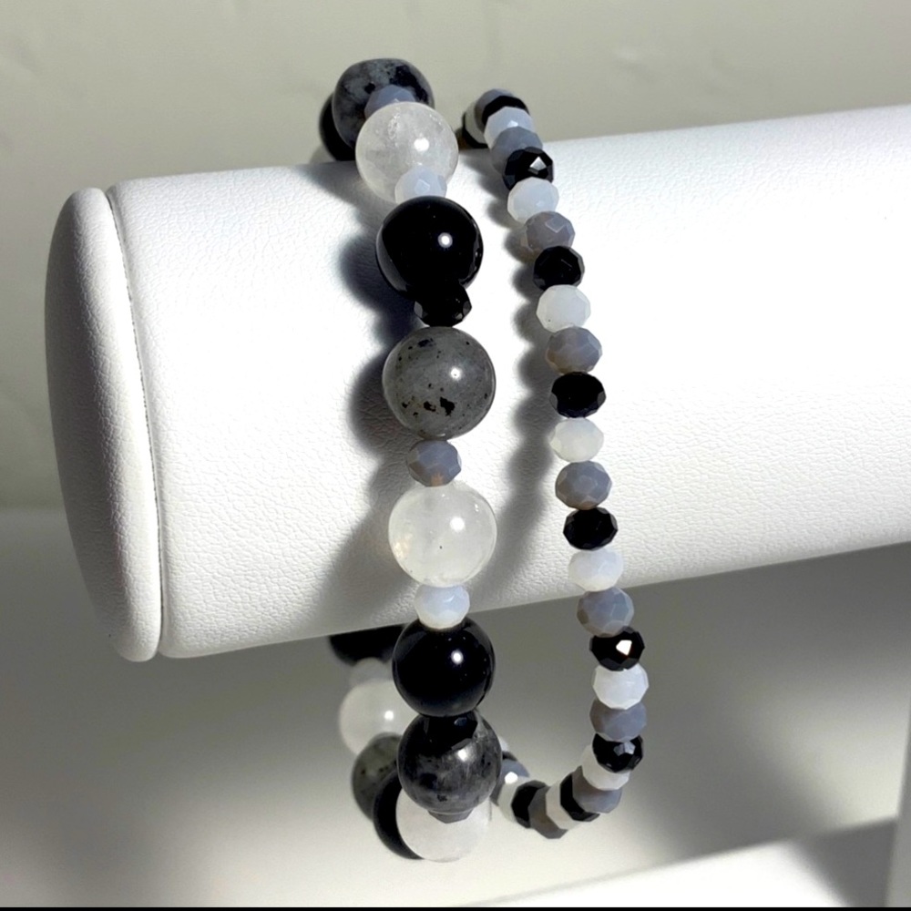 Minimalist black, gray, and white 2 set bracelets